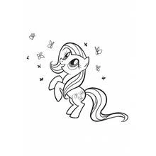 Coloriage Petit Poney entouré de papillons