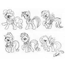 Coloriage Petit Poney amis alignés sur deux rangées