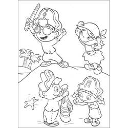 Coloriage Petits Einstein déguisés en pirates sur une île