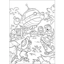 Coloriage Petits Einstein face à un tigre dans la jungle