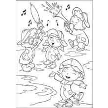 Coloriage Petits einstein jouant sous la pluie