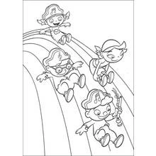 Coloriage Petits Einstein glissant sur un arc-en-ciel