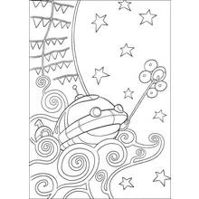 Coloriage Petits Einstein vaisseau spatial parmi les étoiles et volutes