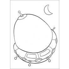 Coloriage Vaisseau spatial volant sous la lune