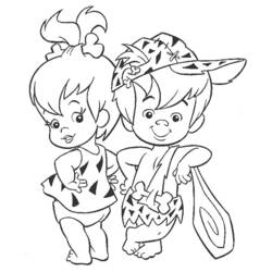 Coloriage Pierrafeu enfants se promenant ensemble