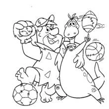 Coloriage Pierrafeu jouant au ballon avec Dino