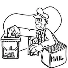 Coloriage Pierre le facteur postant une lettre dans une boîte aux lettres