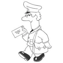 Coloriage Pierre le facteur livrant une lettre
