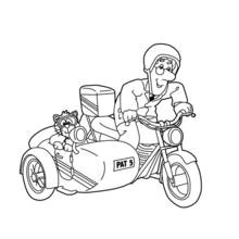 Coloriage Pierre le facteur sur sa moto avec side-car