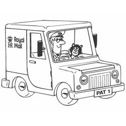 Coloriage Pierre le facteur au volant de sa camionnette avec le chat