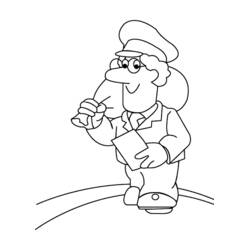 Coloriage Pierre le facteur tenant une clochette et une lettre