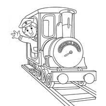 Coloriage Pierre le facteur conduisant le train Greendale Rocket