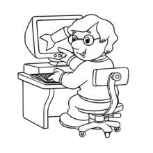 Coloriage Pierre le facteur assis devant un ordinateur