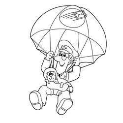 Coloriage Pierre le facteur en parachute avec son chat