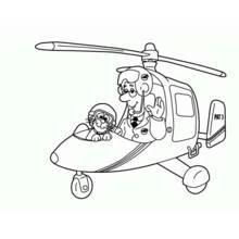 Coloriage Pierre le facteur pilotant son hélicoptère avec Jess