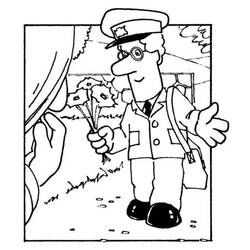 Coloriage Pierre le facteur offrant des fleurs