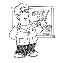 Coloriage Pierre le facteur donnant une leçon de calcul au tableau