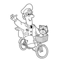 Coloriage Pierre le facteur saluant sur son vélo