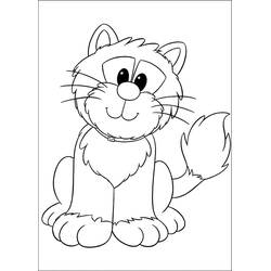Coloriage Chat souriant assis avec une queue touffue