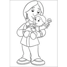 Coloriage Pierre le facteur avec une femme tenant un bébé