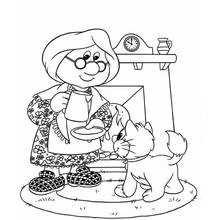 Coloriage Mamie verse du lait à son chat