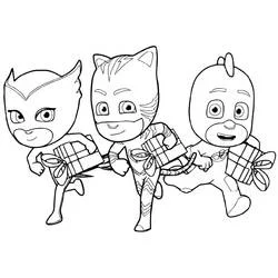 Coloriage Pyjamasques portant des cadeaux