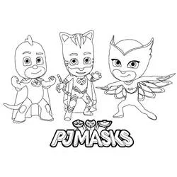 Coloriage Pyjamasques Gluglu, Yoyo et Bibou en action
