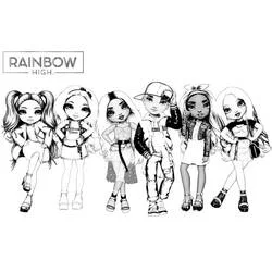 Coloriage Rainbow High groupe de six amis