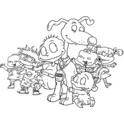 Coloriage Razmoket réunis avec Spike le chien portant une médaille de héros