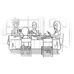 Coloriage Morty et sa famille à table