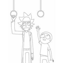 Coloriage Rick et Morty accrochés aux anneaux de gymnastique