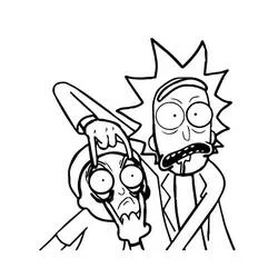 Coloriage Rick et Morty avec des grimaces effrayées