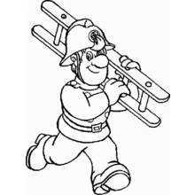 Coloriage Sam le Pompier portant une échelle