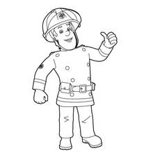 Coloriage Sam le Pompier fait un signe de pouce levé