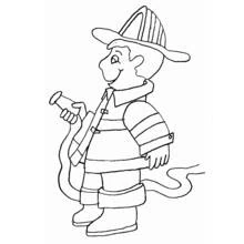 Coloriage Sam le Pompier tenant un tuyau