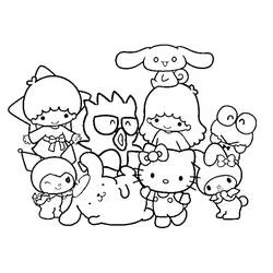 Coloriage Personnages Sanrio réunis ensemble