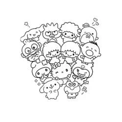 Coloriage Sanrio personnages réunis en forme de cœur