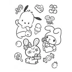 Coloriage Pochacco, My Melody et amis avec des sucreries