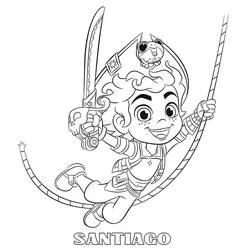 Coloriage Santiago se balançant sur une corde avec son épée