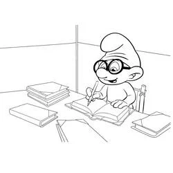 Coloriage Schtroumpf à lunettes écrivant et lisant Coloriage Schtroumpf à lunettes écrivant et lisant