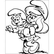 Coloriage Schtroumpfs se tenant tendrement