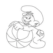 Coloriage Schtroumpf jouant avec un ballon de plage