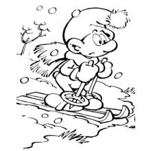 Coloriage Schtroumpf en train de skier dans la neige Coloriage Schtroumpf en train de skier dans la neige
