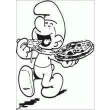 Coloriage Schtroumpf mangeant une pizza Coloriage Schtroumpf mangeant une pizza