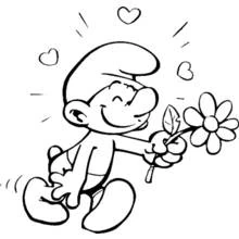 Coloriage Schtroumpf offrant une fleur – modèle 2 Coloriage Schtroumpf offrant une fleur – modèle 2
