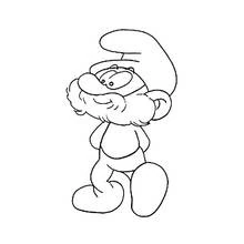 Coloriage Papa Schtroumpf marchant avec sa longue barbe