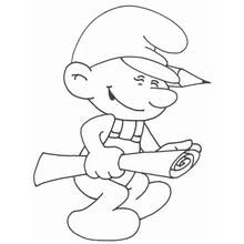 Coloriage Schtroumpf tenant une feuille enroulée Coloriage Schtroumpf tenant une feuille enroulée