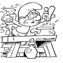 Coloriage Schtroumpfs en train de préparer une potion