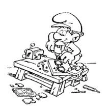 Coloriage Schtroumpf bricolant à son établi Coloriage Schtroumpf bricolant à son établi