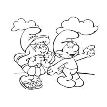 Coloriage Schtroumpfs se promenant en pointant du doigt